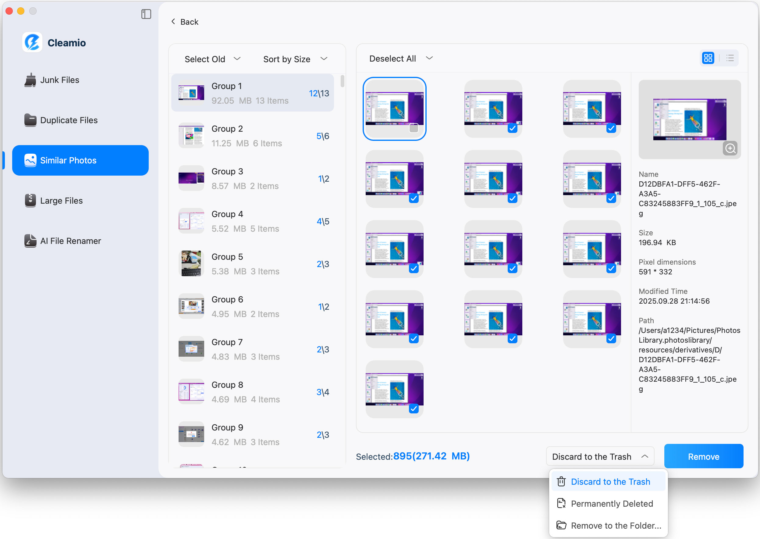 review and choose similar photos to remove