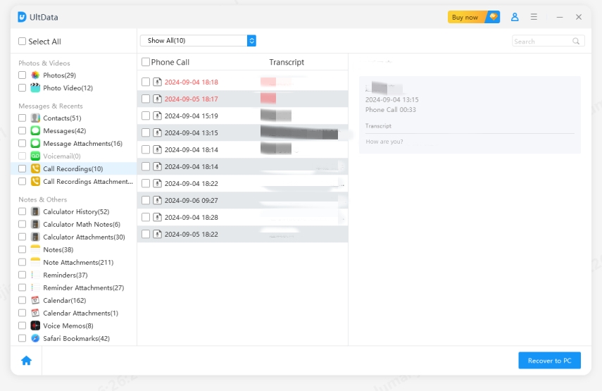 preview and recover call recordings 