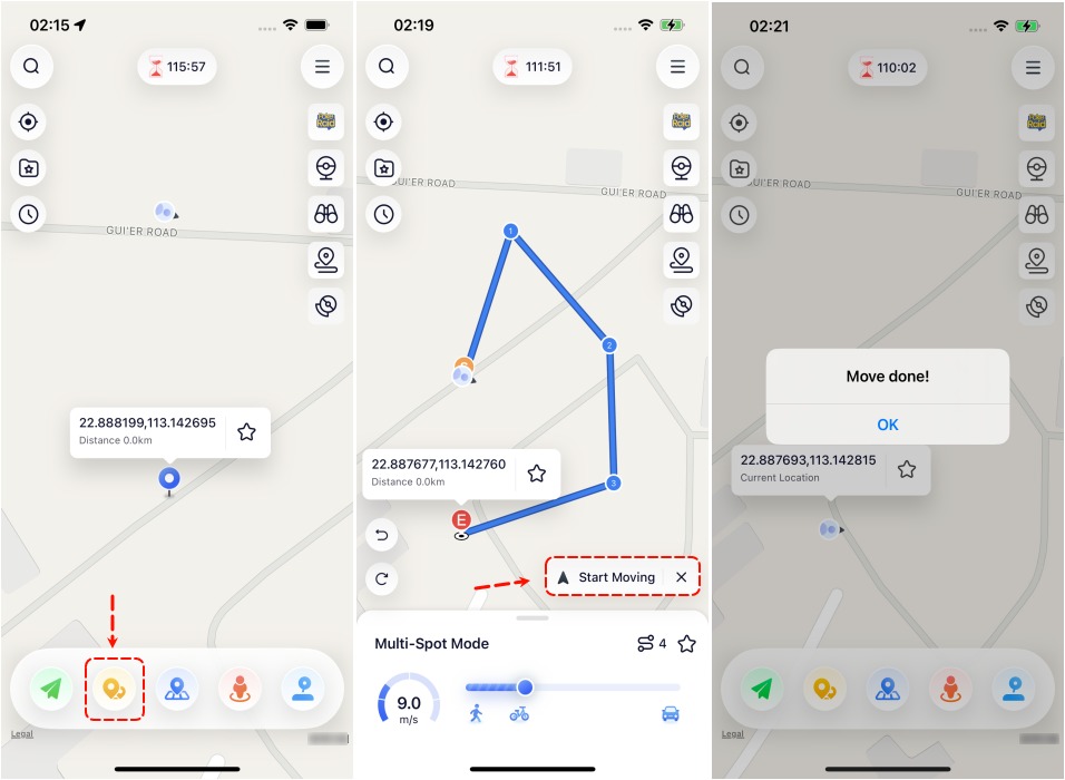 how to use ianygo ios app to start multi spot movement