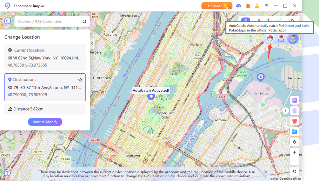 iAnyGo  Auto-Catch interface