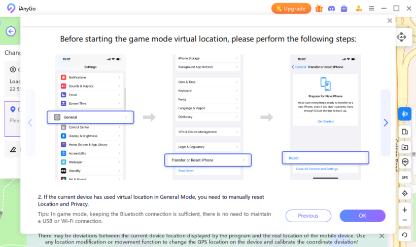 RESET location iAnyGo