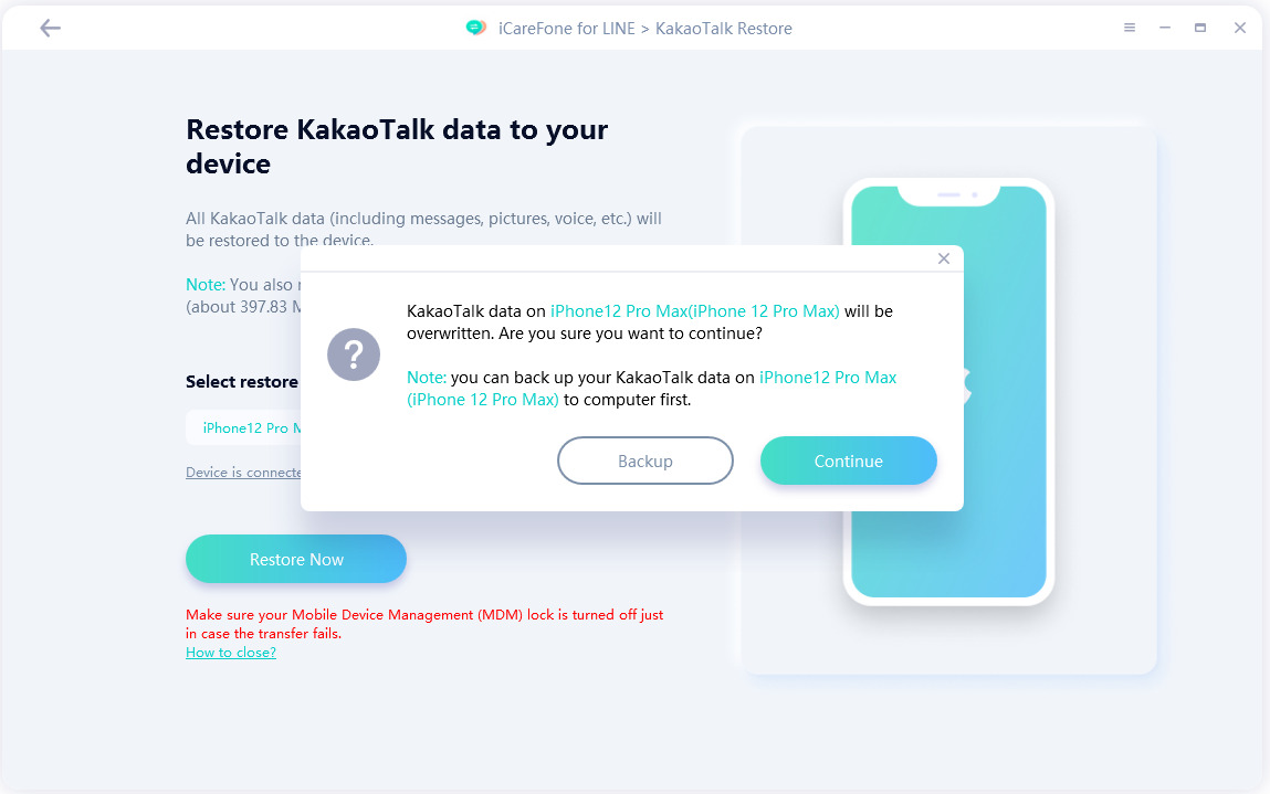 connect device kakaotalk restore