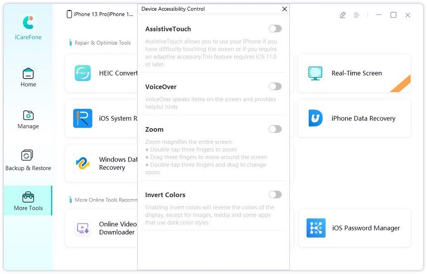 iCareFone accessibility control