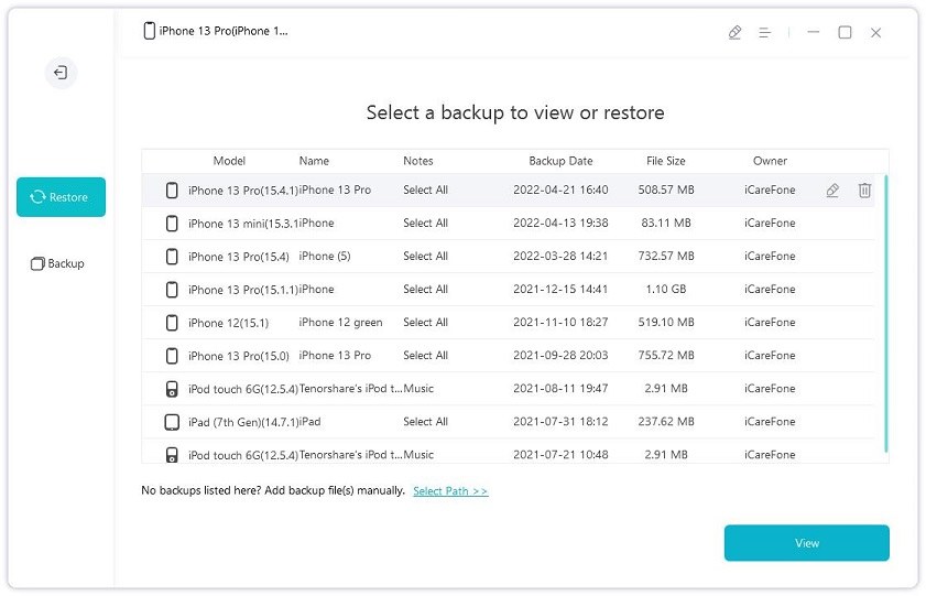 restore backup to iphone - icarefone guide