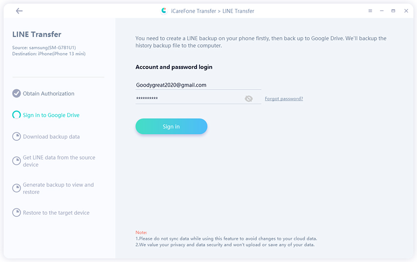 icarefone transfer line - step 3