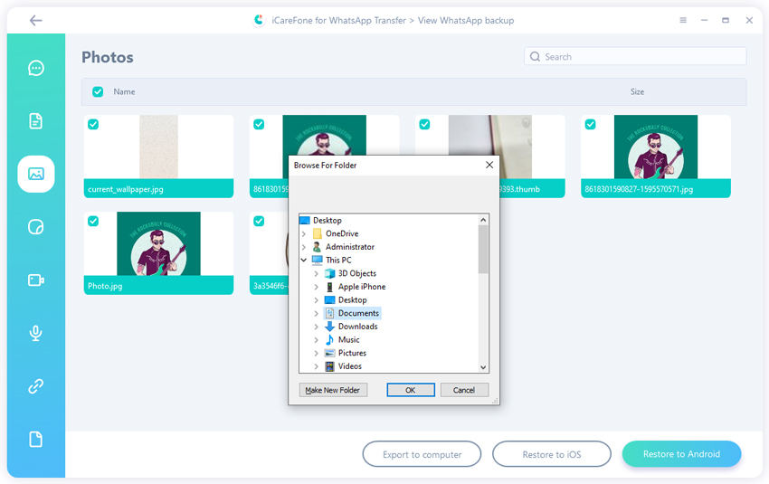 choose location icarefone whatsapp transfer