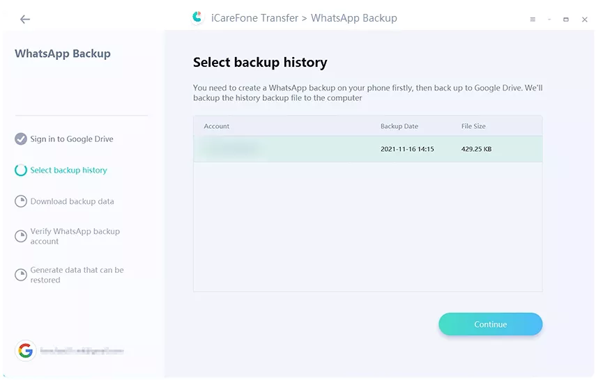 Select WhatsApp backup