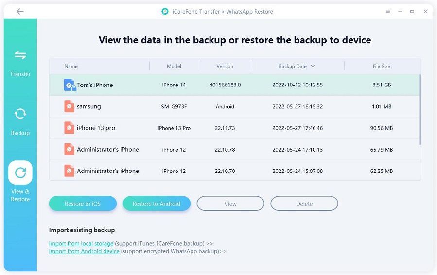 select backup file to restore to iPhone - guide