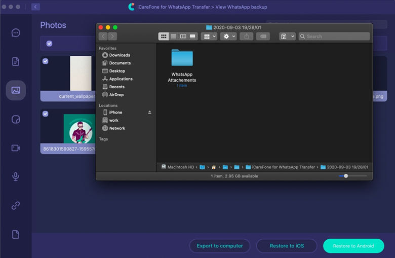 view the saved photos on icarefone whatsapp transfer