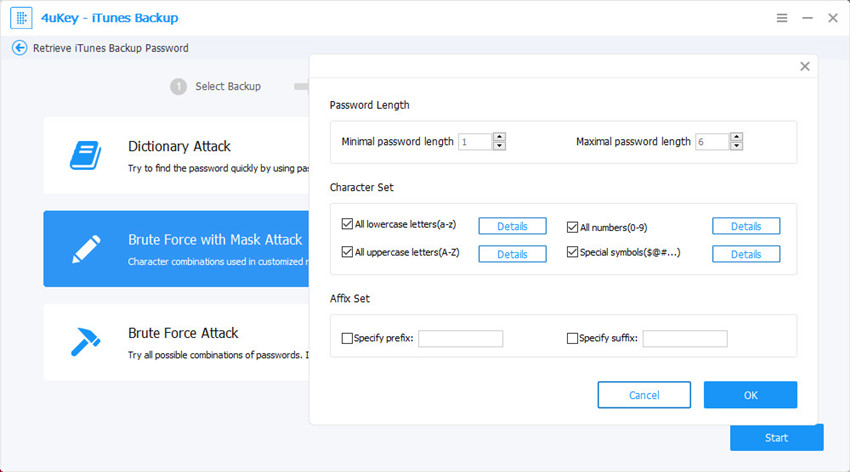 brute force with mask attack settings