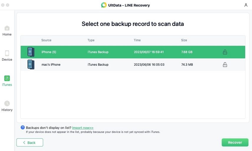 select deleted backup folder -UltData LINE Recovery guide