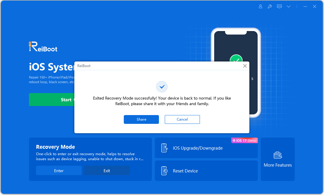 reiboot get out of iphone recovery mode successfully