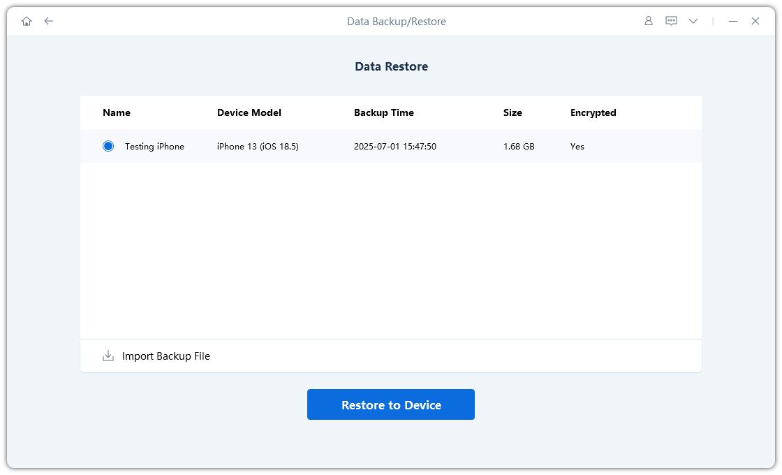 восстановить на устройство