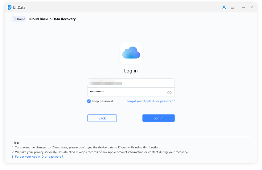 apple id login for icloud backup recovery