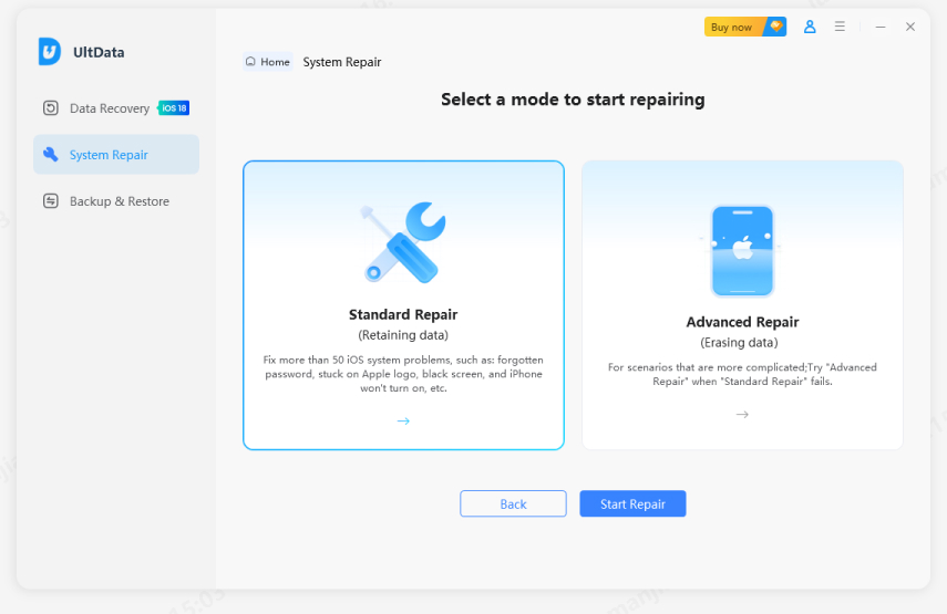 UltData केसाथ iOS सिस्टम को ठीक करने के लिए डिवाइस कनेक्ट करें