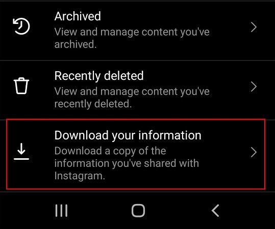 instagram download your information