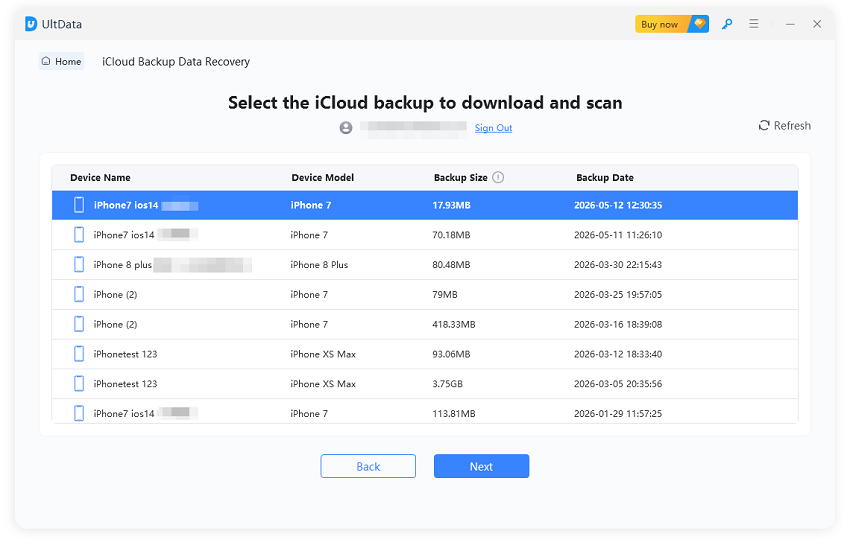 select icloud backup to scan