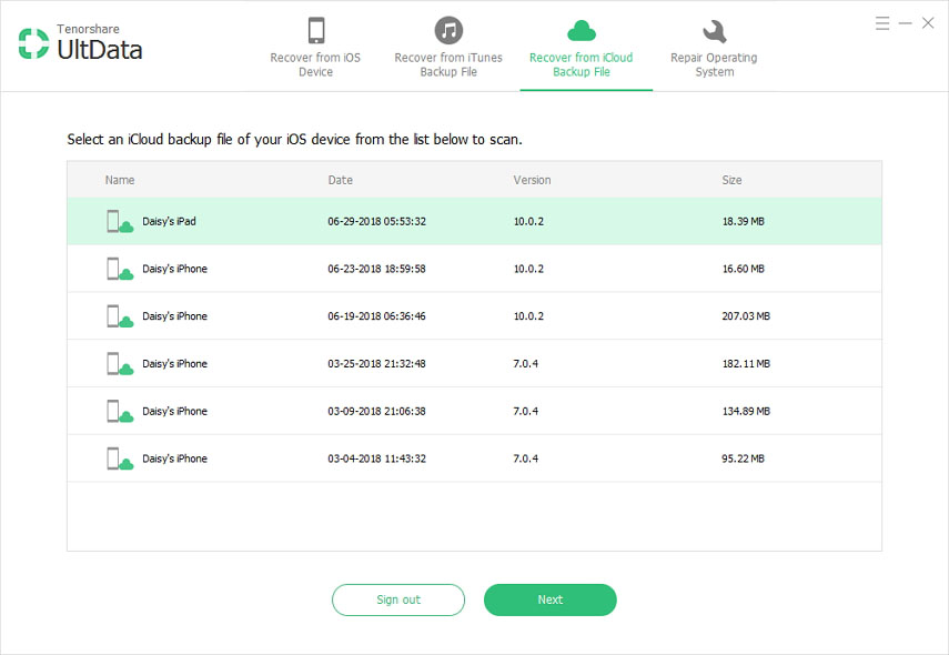 select icloud backup