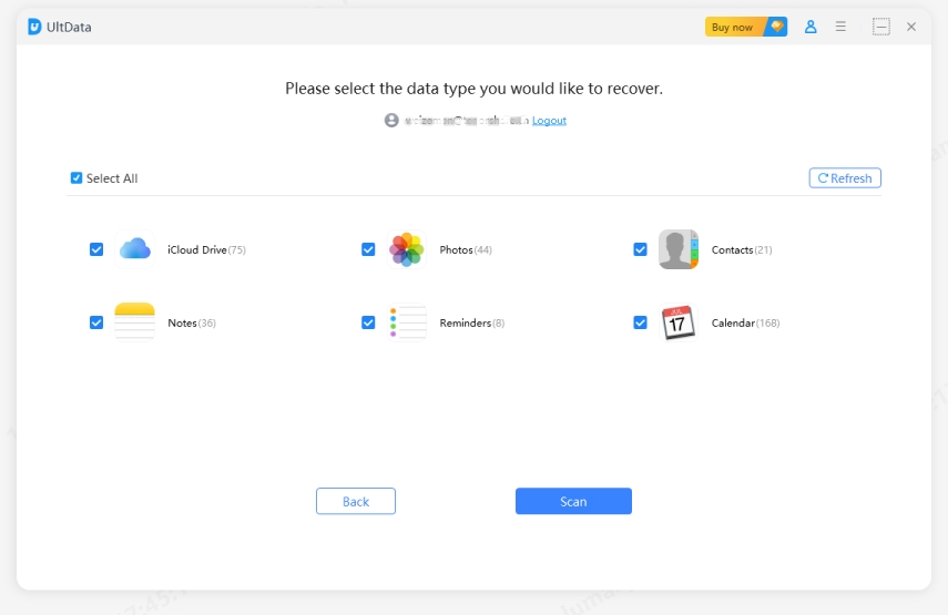 selecting the data types to scan