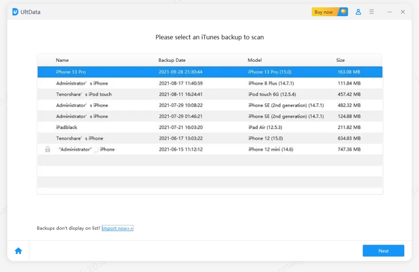 select deleted backup folder - UltData guide