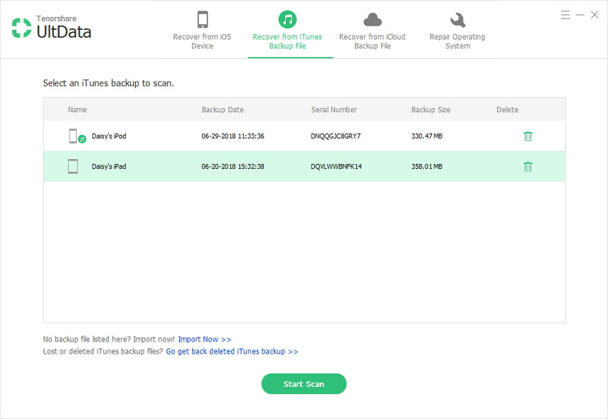 select itunes backup from ipad
