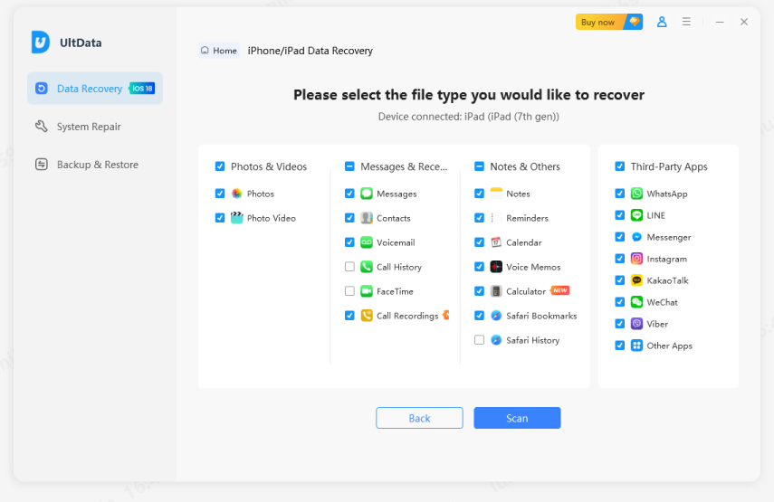 select data to recover