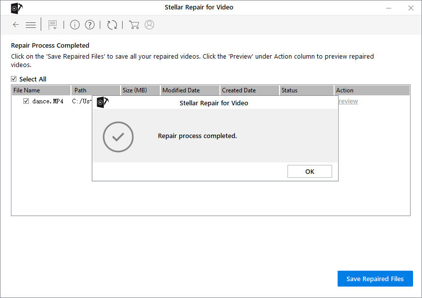 stellar repair for video completed