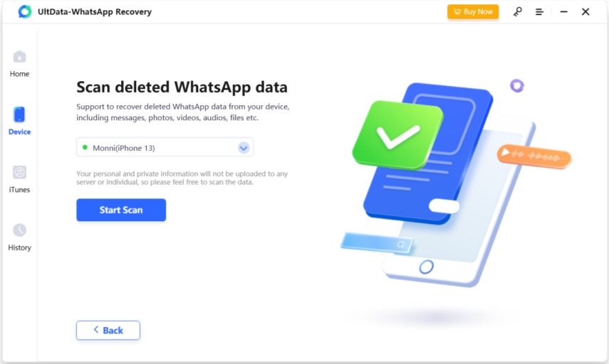 conecte el dispositivo para recuperar datos - Ultdata guía de recuperación WhatsApp