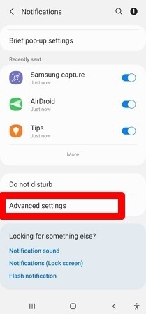abra configurações avançadas