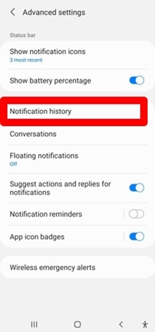 ativar o histórico de notificações