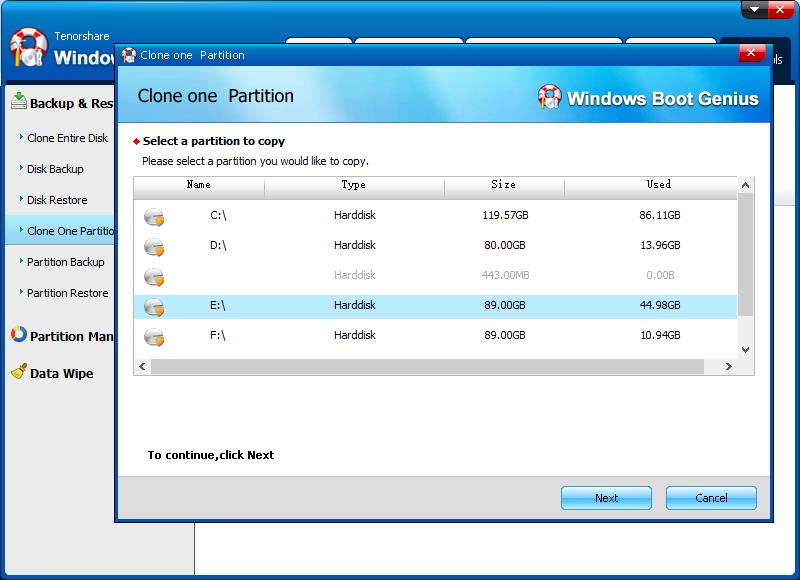 clone one partition