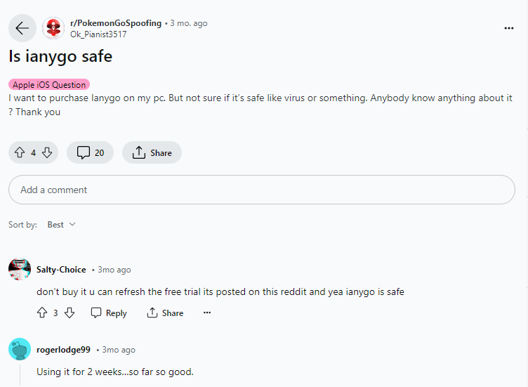 iAnyGo Reddit comment 2