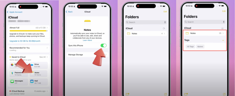 open iCloud and toggle on the Notes app