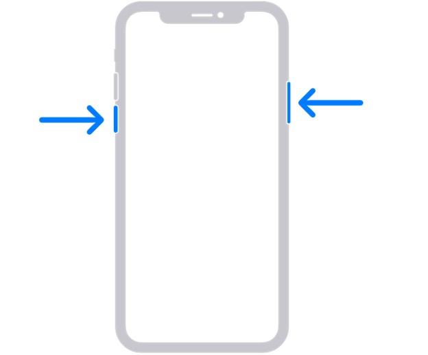 press and hold the iphone side button