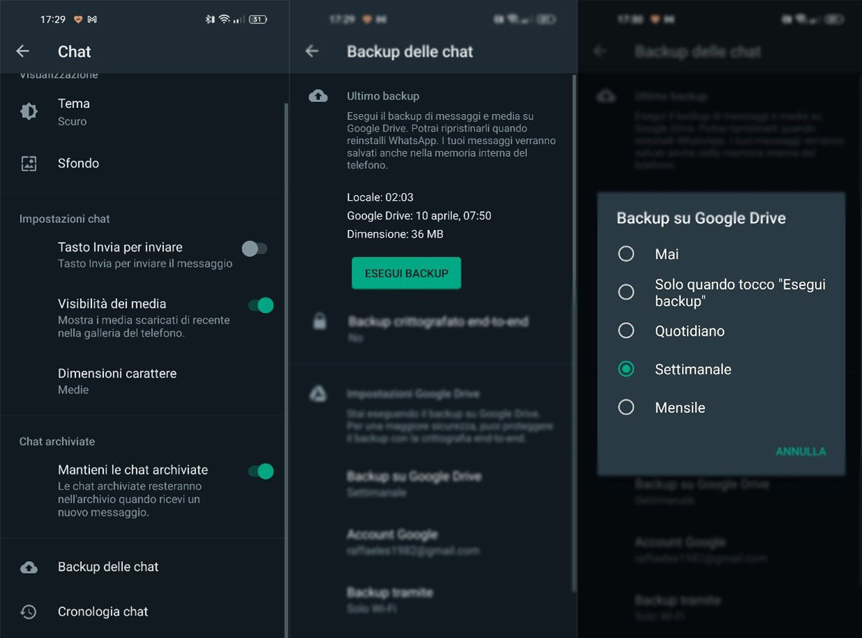 backup delle chat WhatsApp su Google Drive