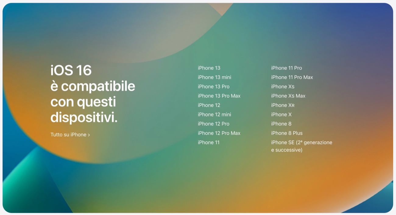 ios 16 dispositivo supportato