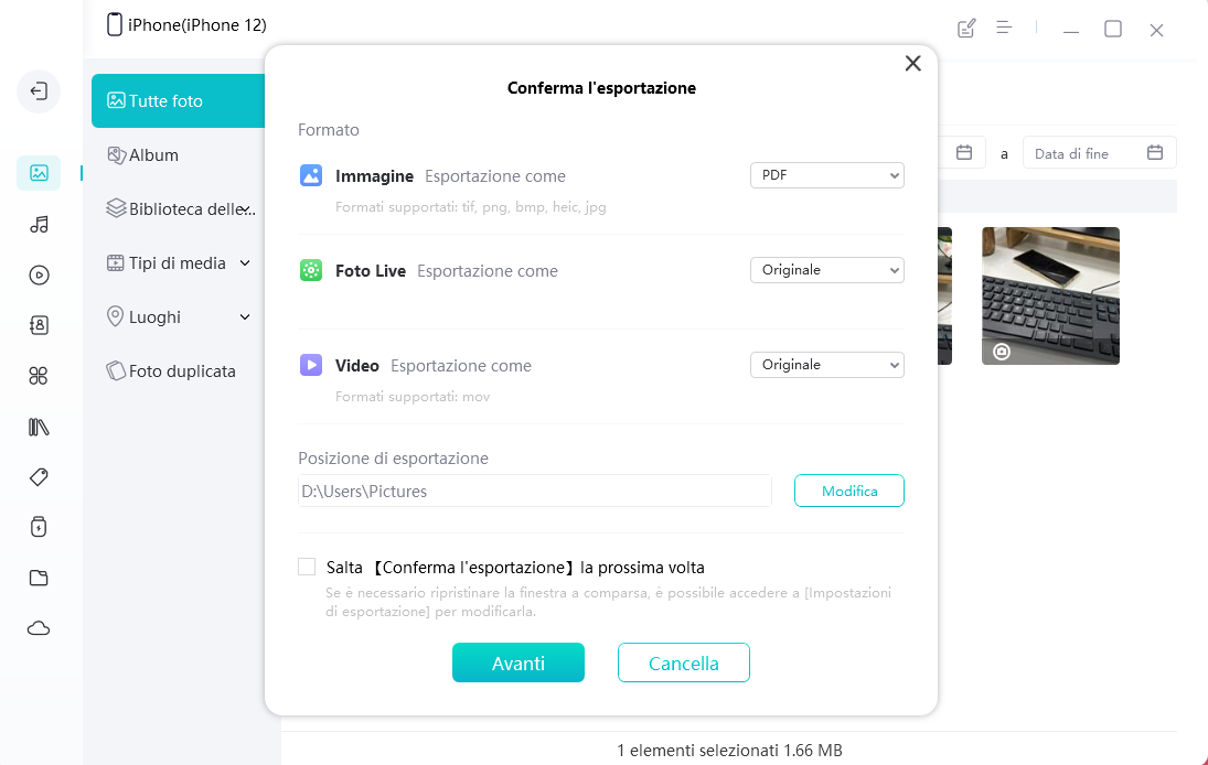 iCareFone trasferire HEIC in PDF