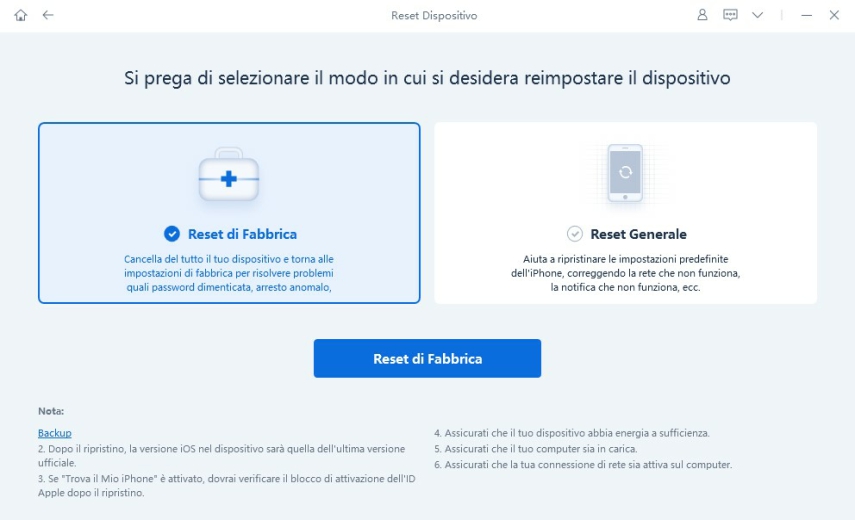 clicca Reset dispositivo con ReiBoot