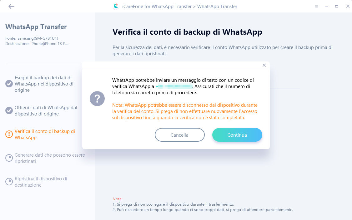 trasferire il backup di WhatsApp da Android su iPhone
