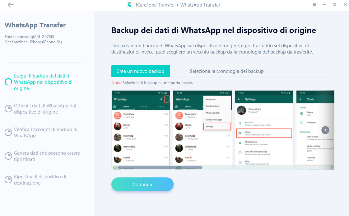 whatsapp da android a iphone - creare backup