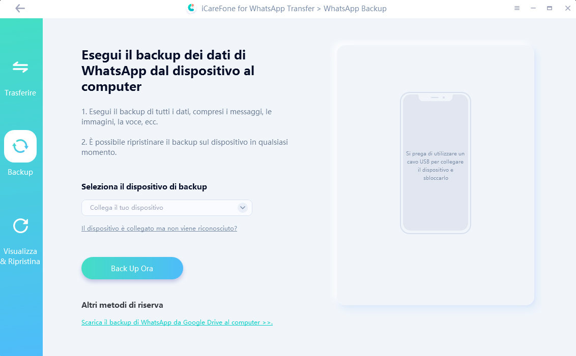 trasferimento di un backup WhatsApp da Android a iPhone