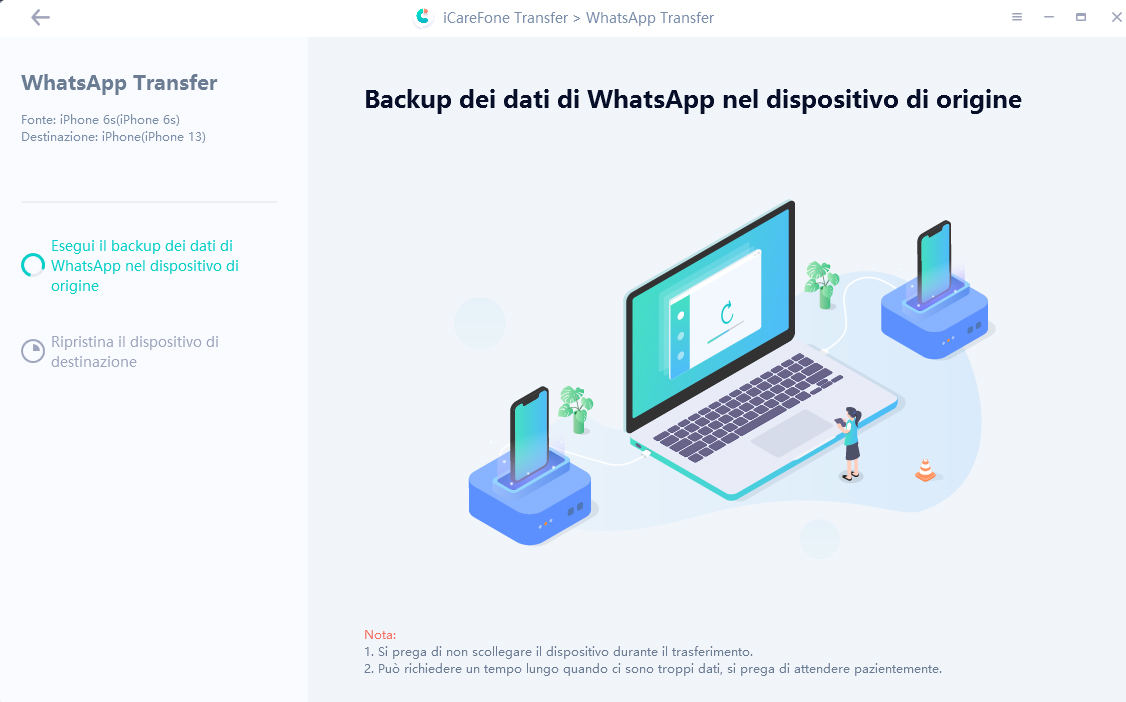 backup dei dati di whatsapp con icarefone premendo sì