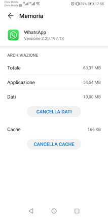 cancella cache