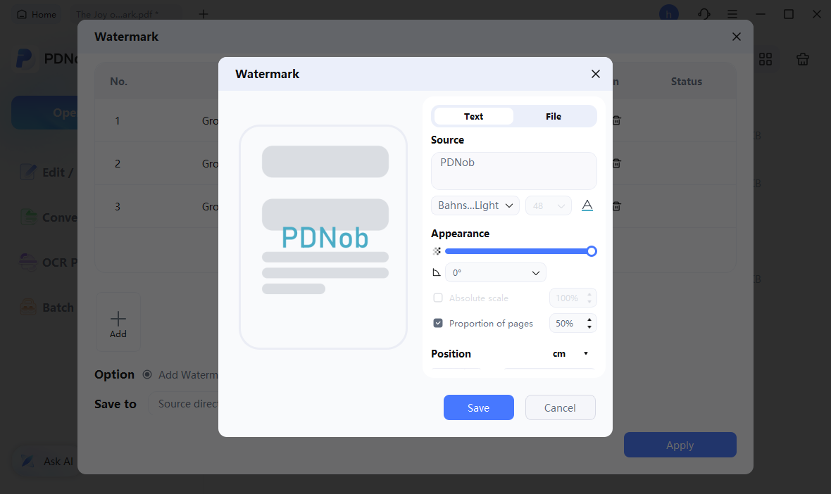editar marca de agua por lotes en pdf