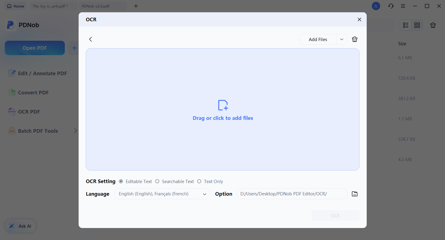 añadir archivos para ocr por lotes