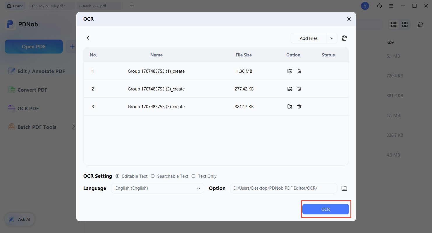 cuadro de ocr por lotes