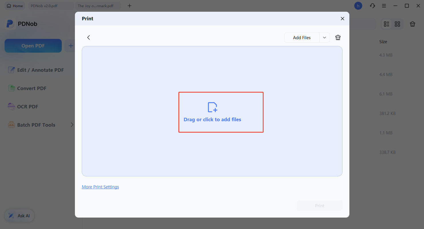 añadir archivos para impresión por lotes