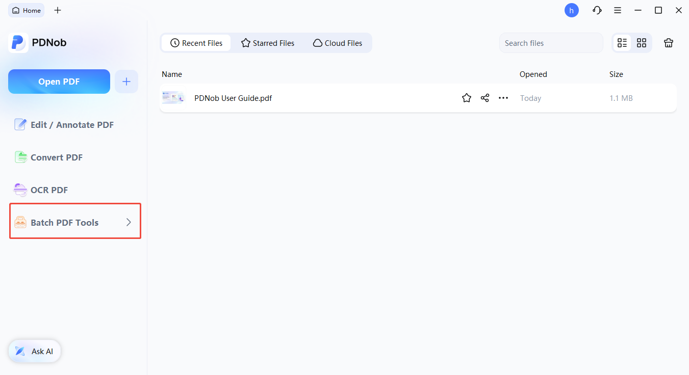panel de herramientas por lotes