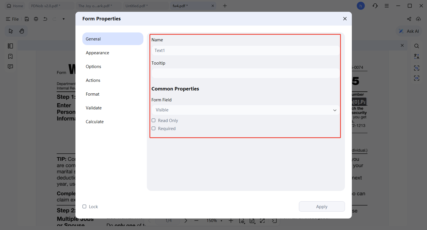 change properties of text field