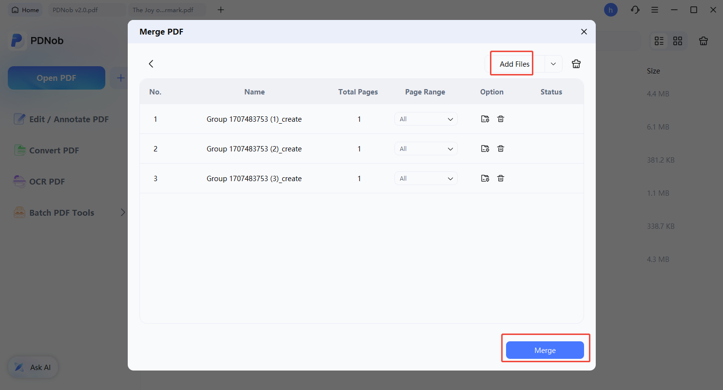 cuadro de combinación de pdf